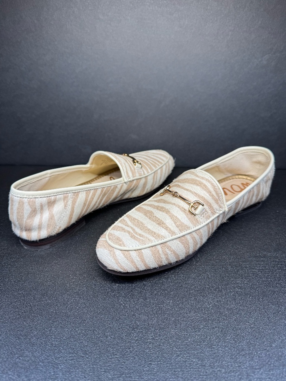 Sam Edelman Loraine Zebra Calf Hair Horsebit Loafers Neutral Animal Print S 6.5